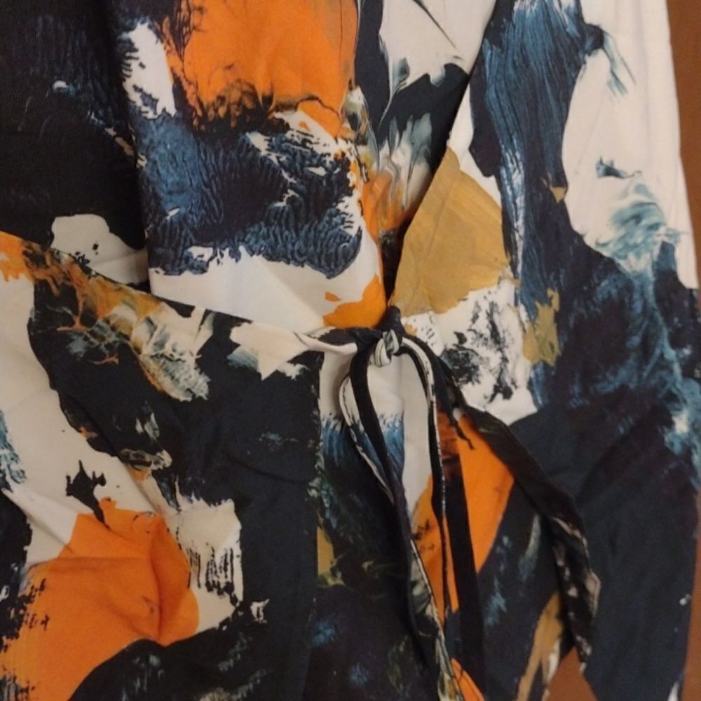 Cos watercolor wrap blouse long sleeve paint splatter print blue orange 4 - Picture 4 of 11